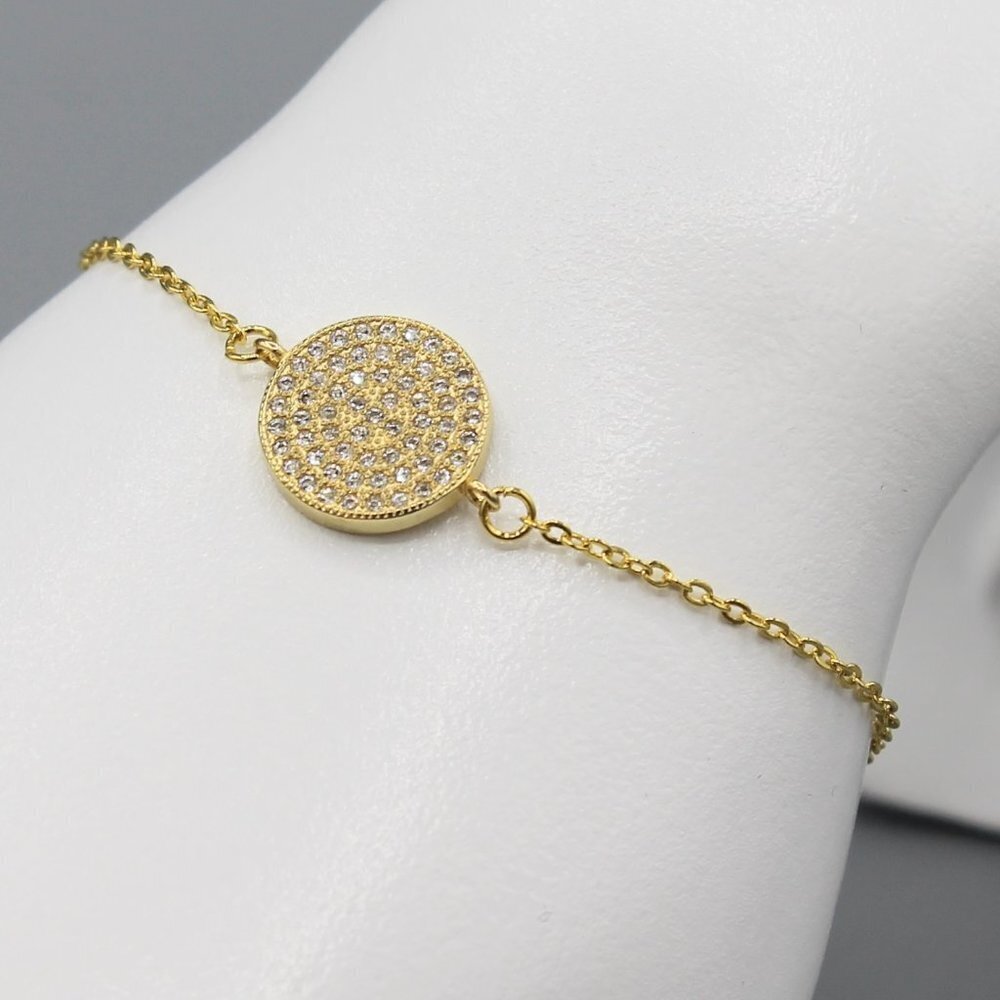 Jewelry bracelet round circle sparkly sparkle adjustable yellow gold tone new
